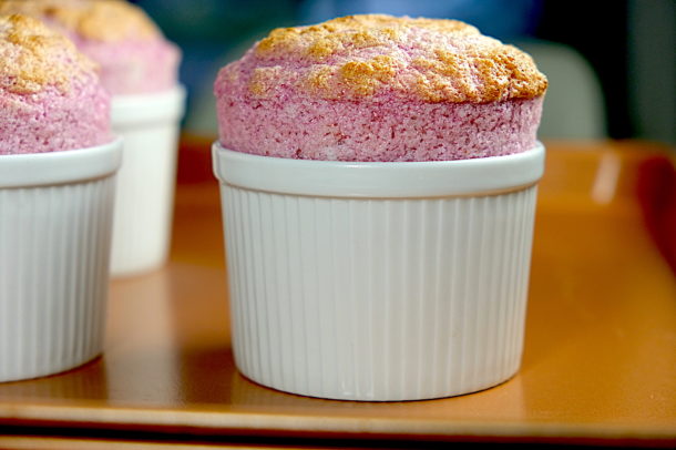 Raspberry Souffle 25 min after baking