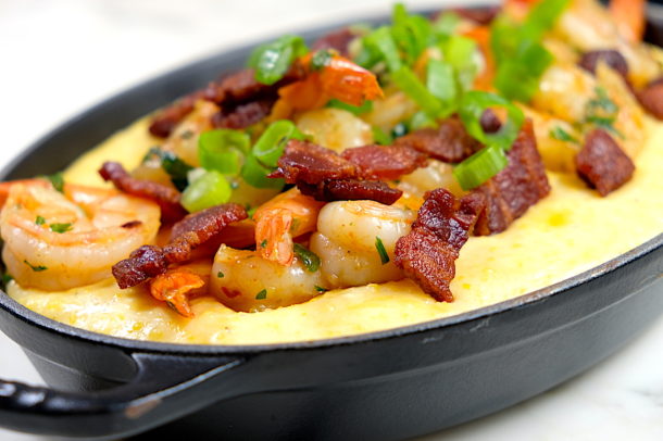 Shrimp, Grits and Mustard Greens