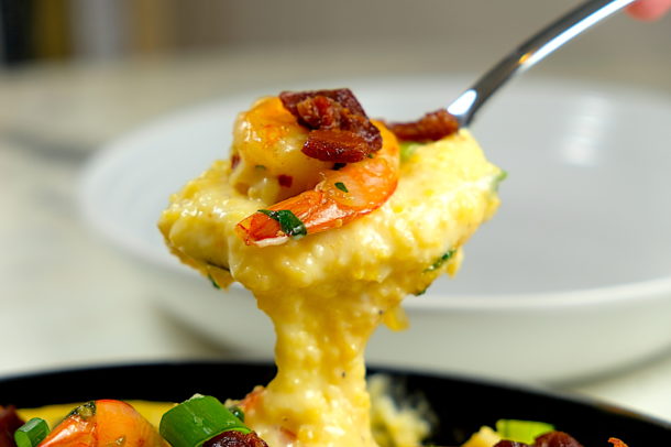 Shrimp, Grits and Mustard Greens