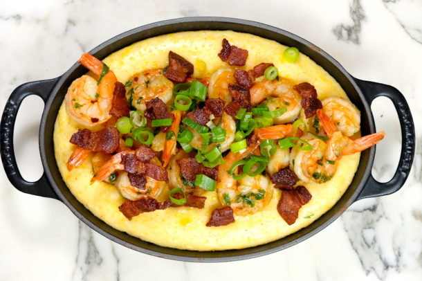 Shrimp, Grits and Mustard Greens