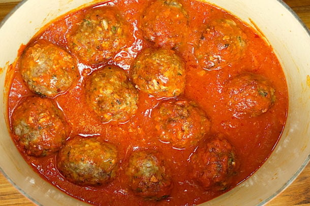 Meatballs with Green Pea Smashed Potatoes