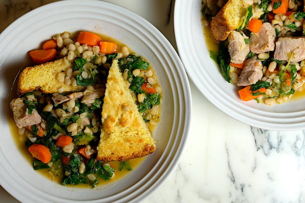 Navy Beans, Mustard Greens, and Country Style Ribs 