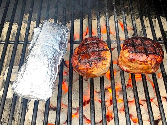 Steak house carrots on the grill